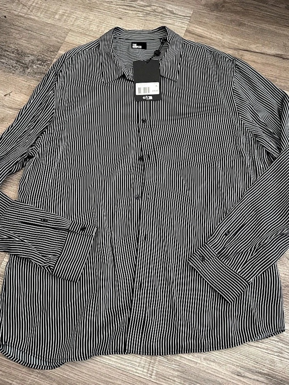 The Kooples Micro Stripes Striped Button Down Shirt in Black & White XL NWT